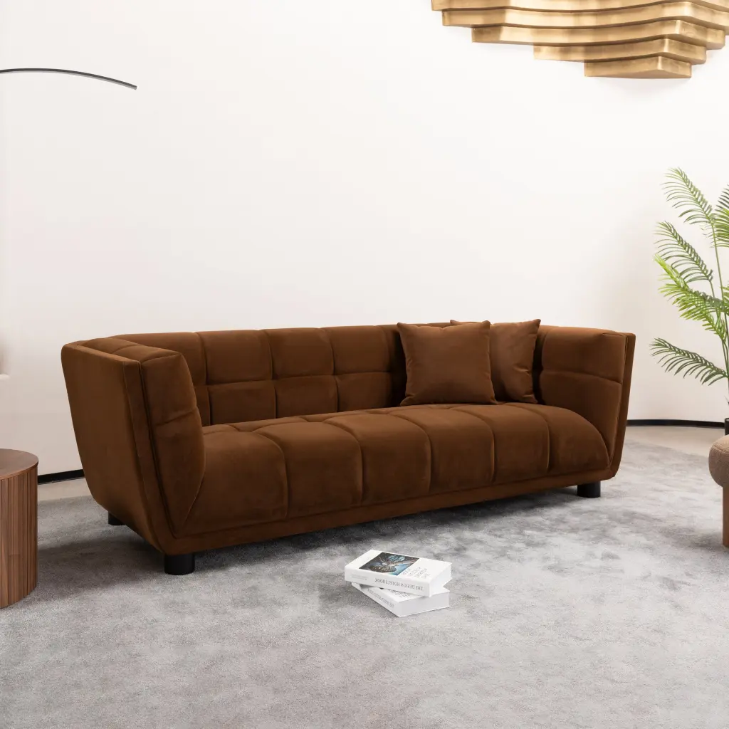 WKS13 Mid Century Modern Style Camel Sofa Small Square Design momore home