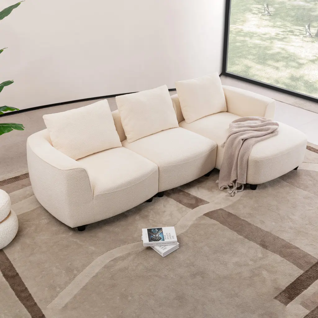 Wks14W Mid Century Modern Three Seater Sofa Upholstered Footrest momore home