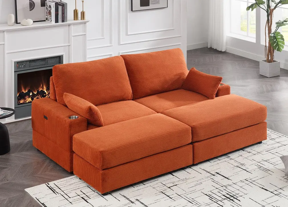 Orange 2 Seater Sofa 2 Ottoman Solid Timber Living Room Furniture nan kun