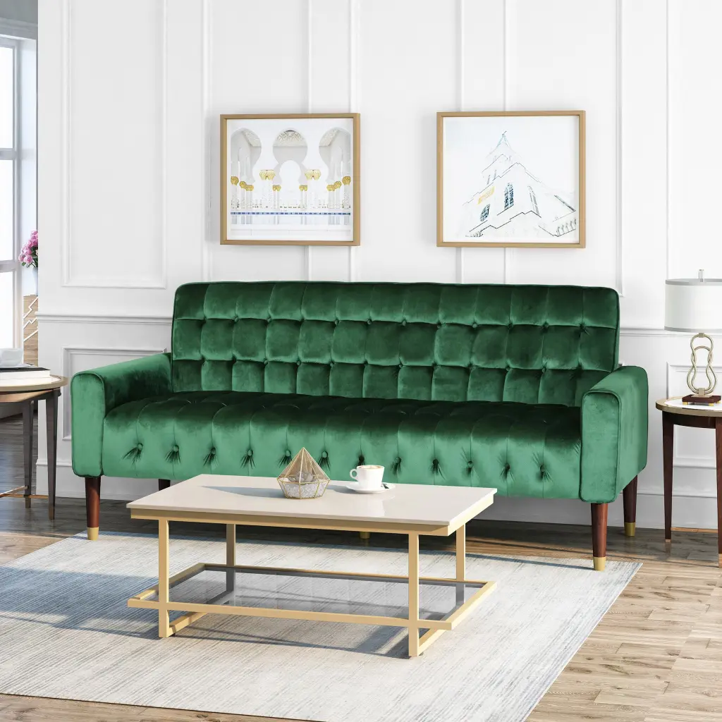 70 Inch Wide Square Arms Velvet Straight Sofa Living Room And Study Emerald nh-mirod