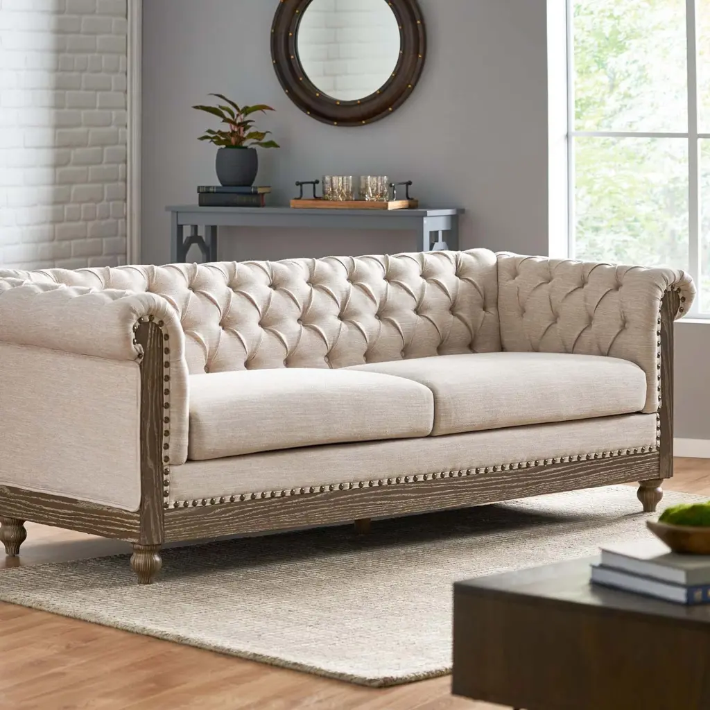 Mirod Comfy 3 Seat Sofa Timberen Legs Retro Style Living Room nh-mirod