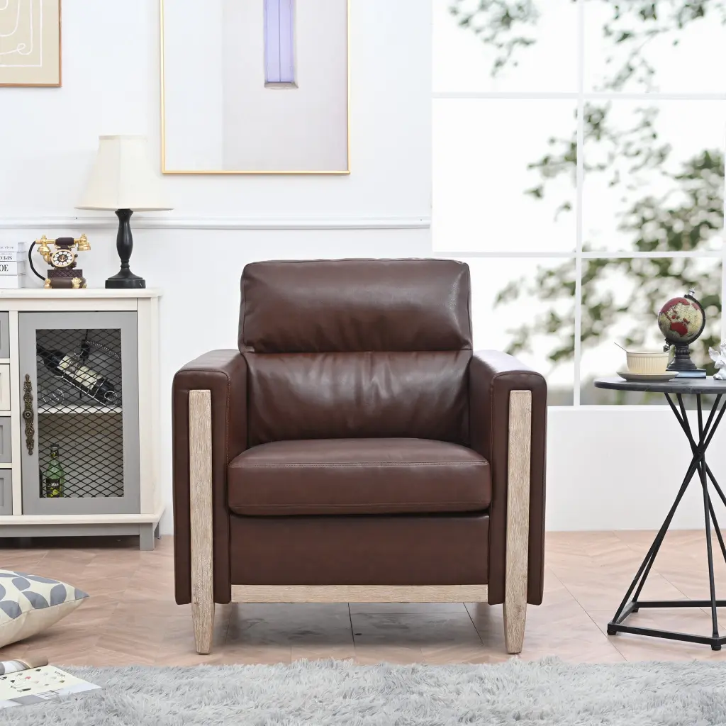 1 Seater Sofa Living Room Brown PU Leather Sofa rnb
