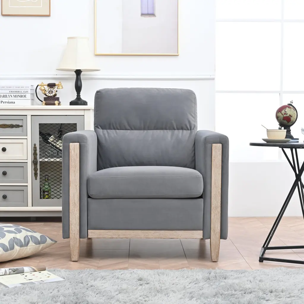 1 Seater Sofa Living Room Gray Upholstered Modern Design rnb