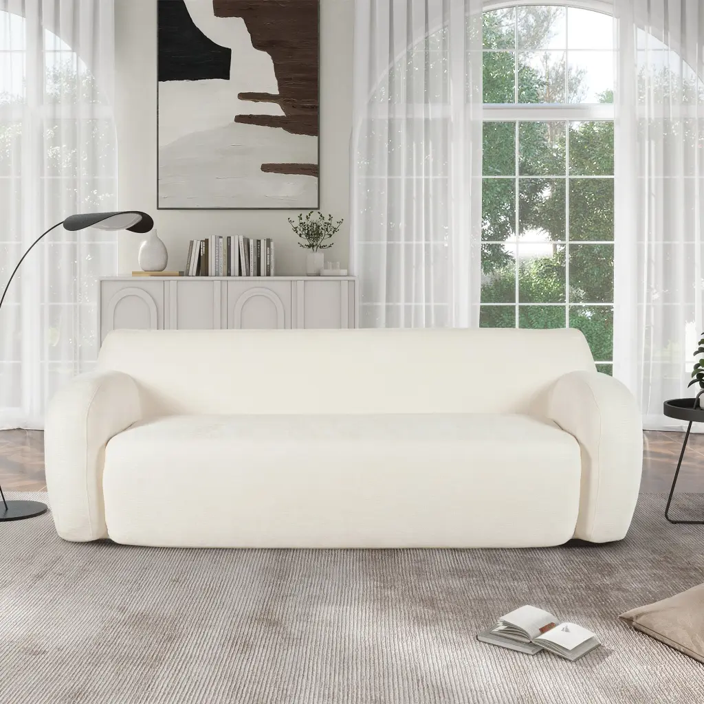 81.5 Inch Minimalist Curved Upholstered 3 Seat Modular Sofa Casual Living Room u_style