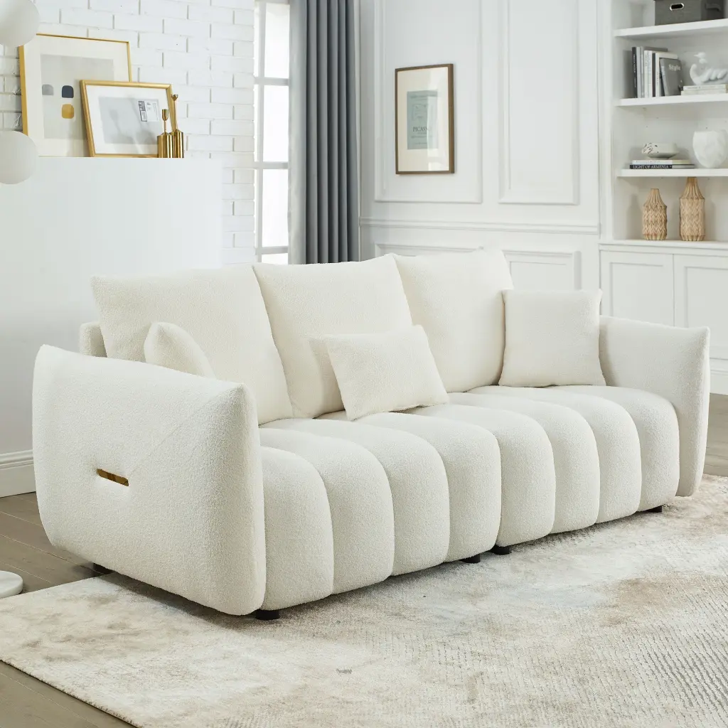 82 Inch Luxury Teddy Material Sofa 3 Back Pillows Living Room w1193