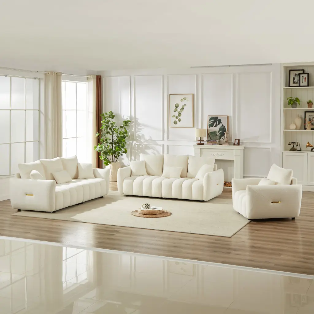 1 Seater 3 Seater Bundle Sofa Set Modern Living Room Teddy Fabric w1193