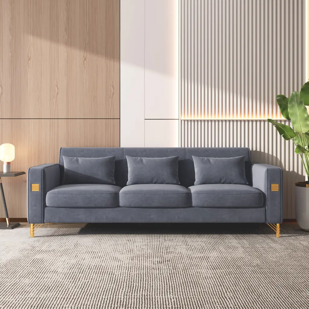 Velvet Sofa Pillows And Gold Finish Metal Legs Living Room Green Luxury w1311 artisan furniture