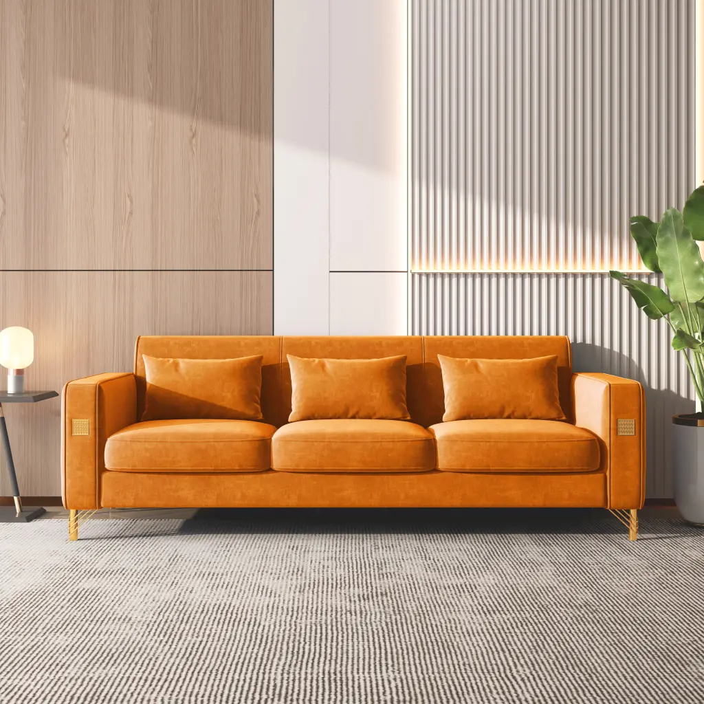 Velvet Sofa Pillows and Precious Metal Finish Legs Living Room w1311 artisan furniture