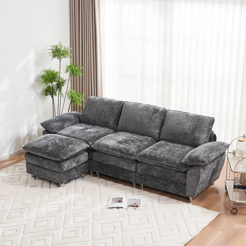 Modern Deep 3 Seat Sofa Couch Ottoman Polyester Sofa Sleeper Comfortable Living Room Furniture w2363
