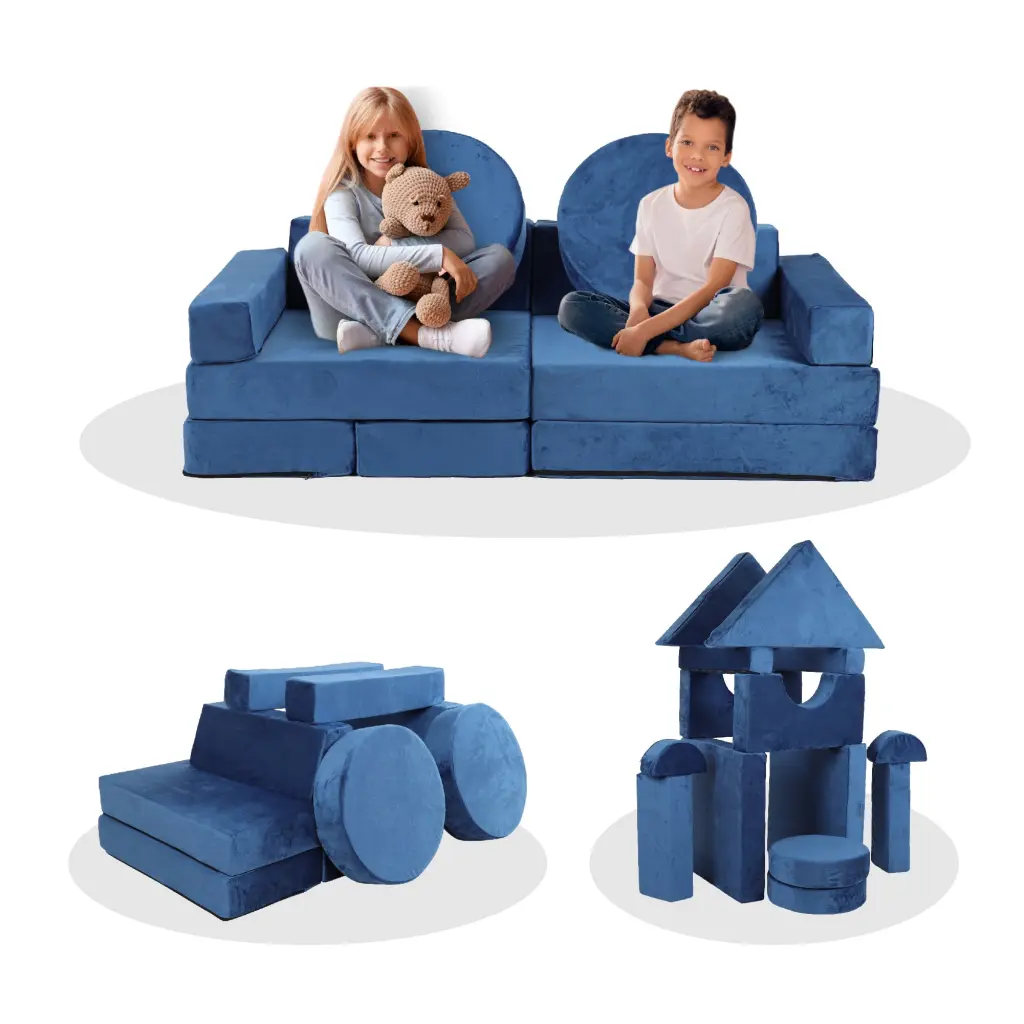 14-Piece Modular Kids Play Couch, Foam Fort Building Blocks and Toddler Sectional Sofa Creative Play w2911