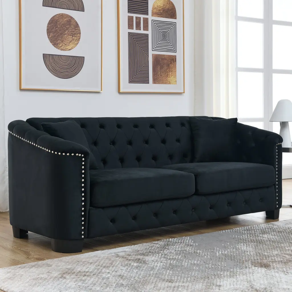 77 Inch Modern Chesterfield Velvet 3 Seater Sofa Upholstered welike furniture