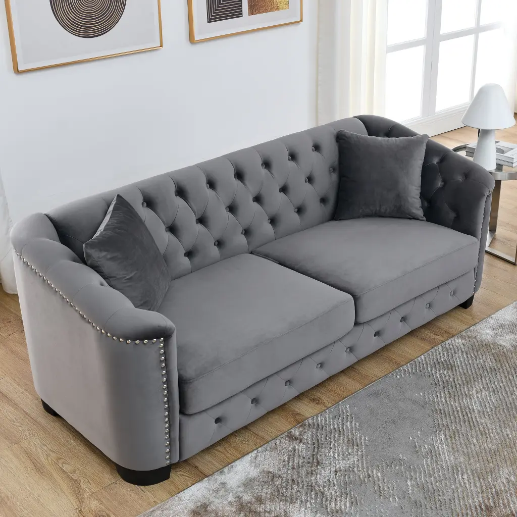 77 Inch Modern Chesterfield Velvet Sofa 3 Seater Living Room welike furniture