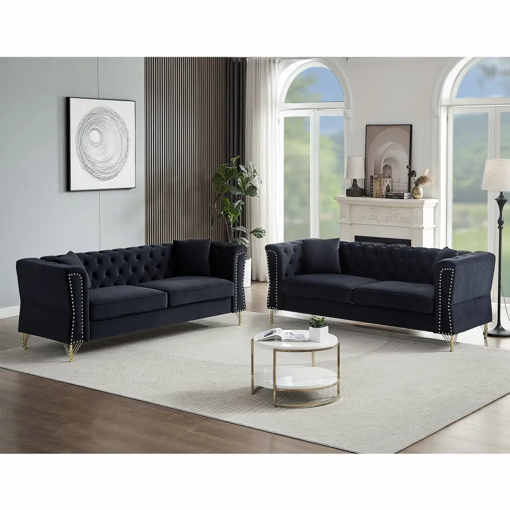 3 Seater Tufted Couch Rolled Arms Living Room Home Decor welike furniture