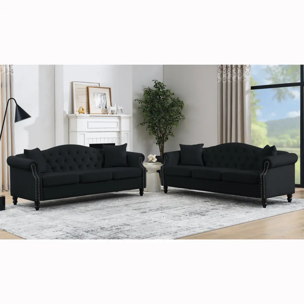 Video 79 Chesterfield Sofa Black Velvet Living Room 3 Seater Sofa welike furniture
