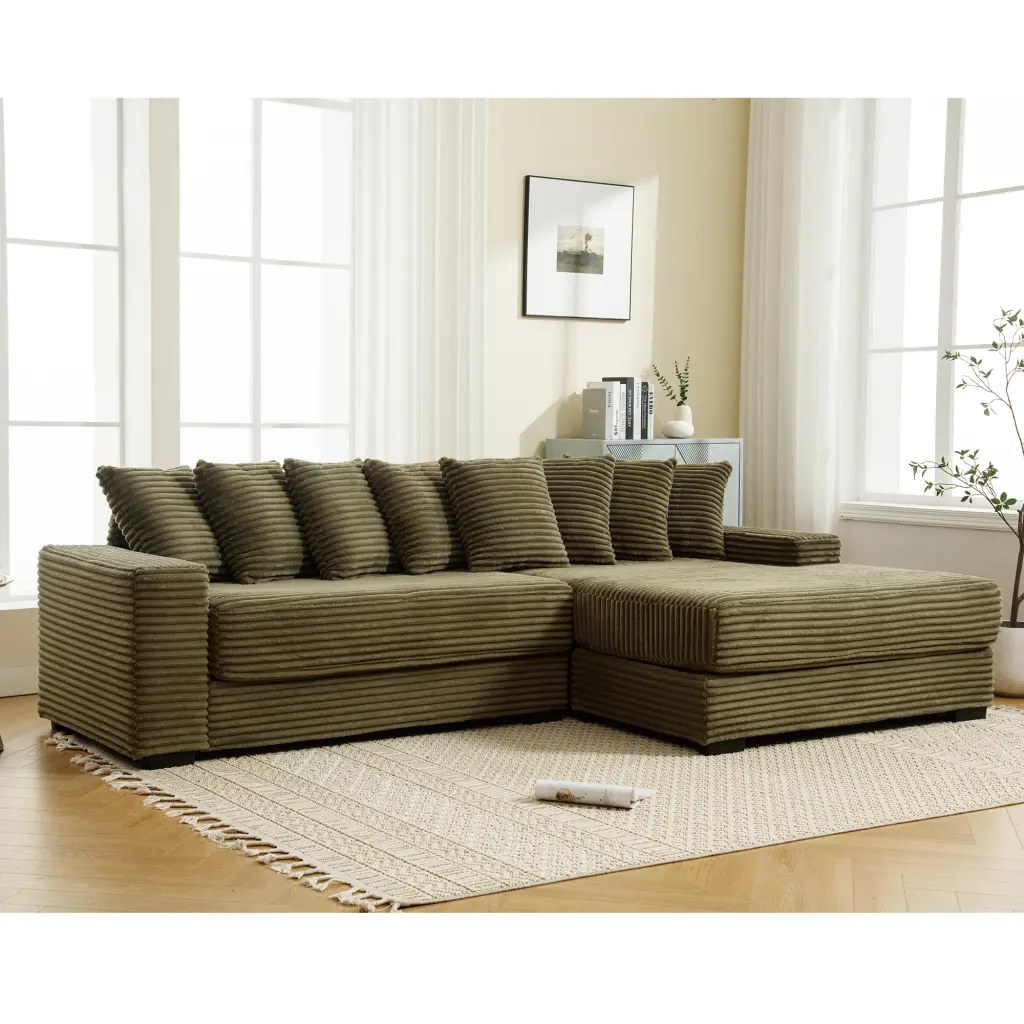 Oversized Two Piece L Influenced Corduroy Right Chaise Sofa wf-furniture