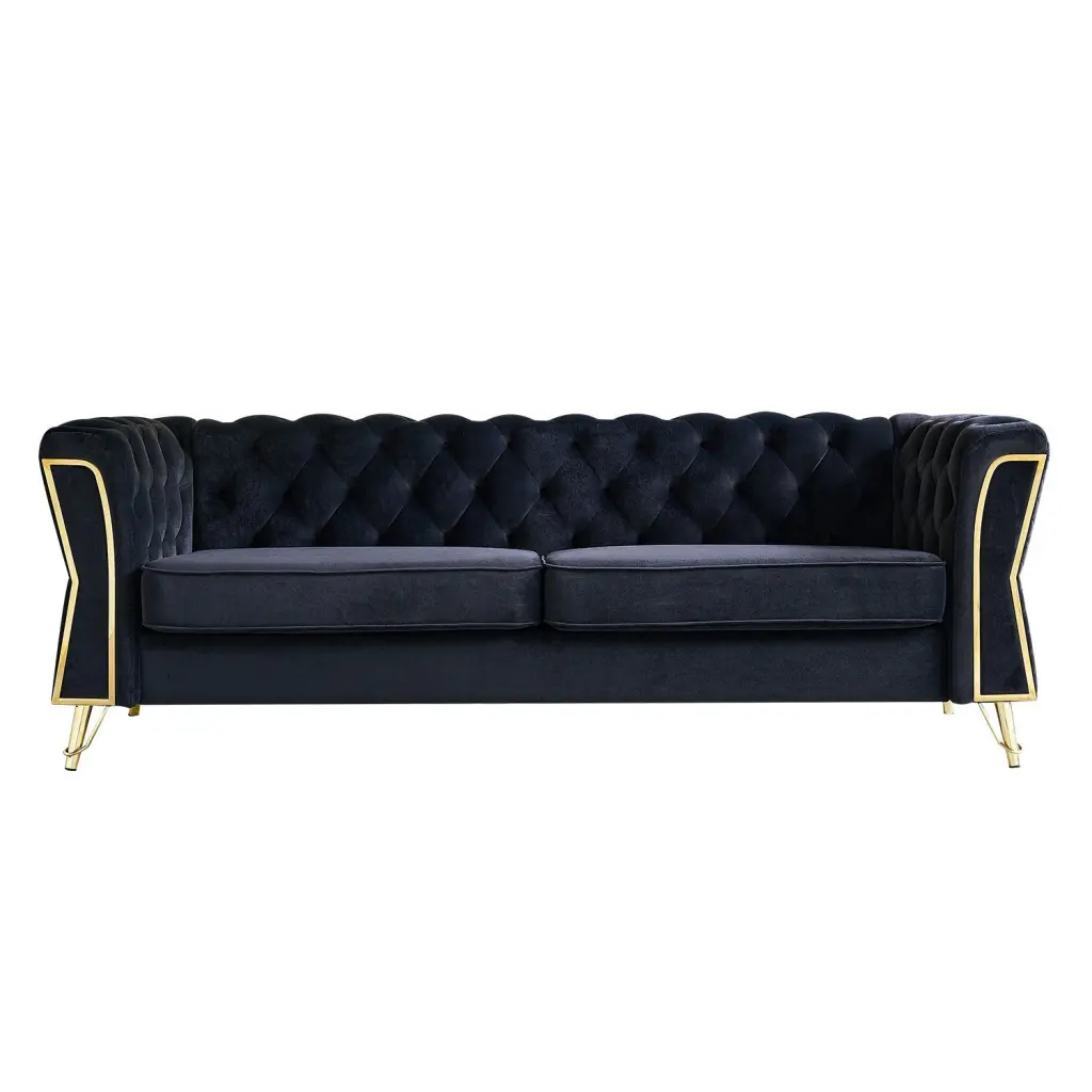 Modern Tufted Velvet Sofa 87.4 Inch Living Room Black Hue Luxurious Comfort wq furniture