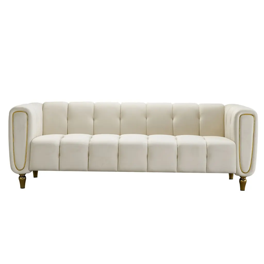 Modern Velvet Sofa 83.07 Inch Beige Hue Living Room Couch wq furniture