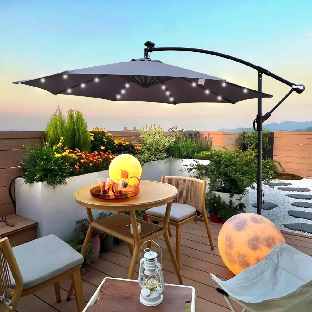 10 Ft Outdoor Patio Umbrella Solar Powered LED Lighted Sun Shade Market Umbrella w-s industry