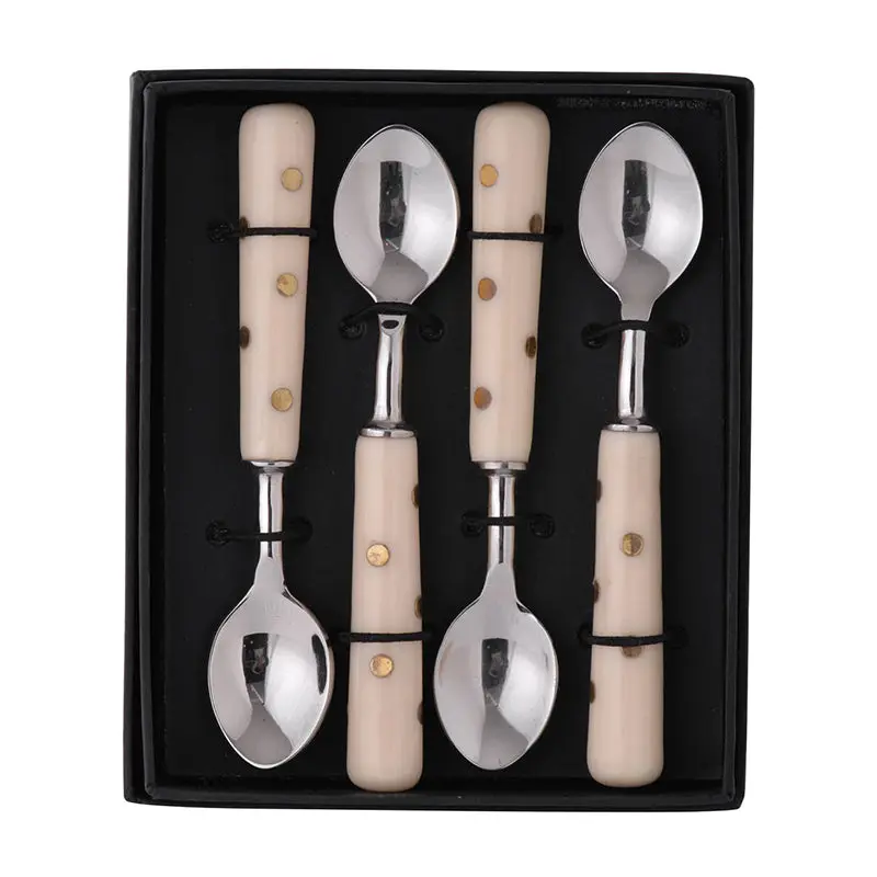 4 Coffee Spoons Box Multicolor Alloy Metal Tea Spoons Set evergreen decor