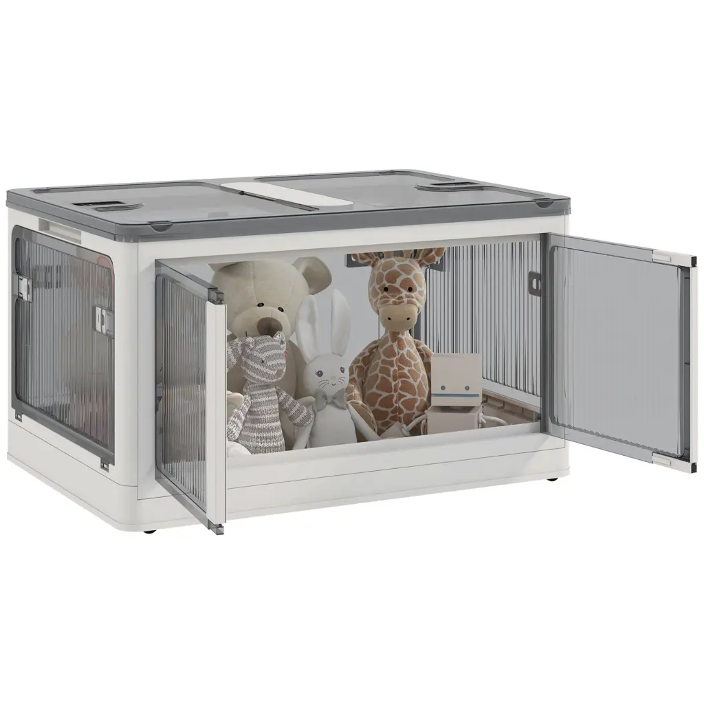 HomCom Stackable Storage Bins Lids, Wheels, and Foldable Design White aosom business