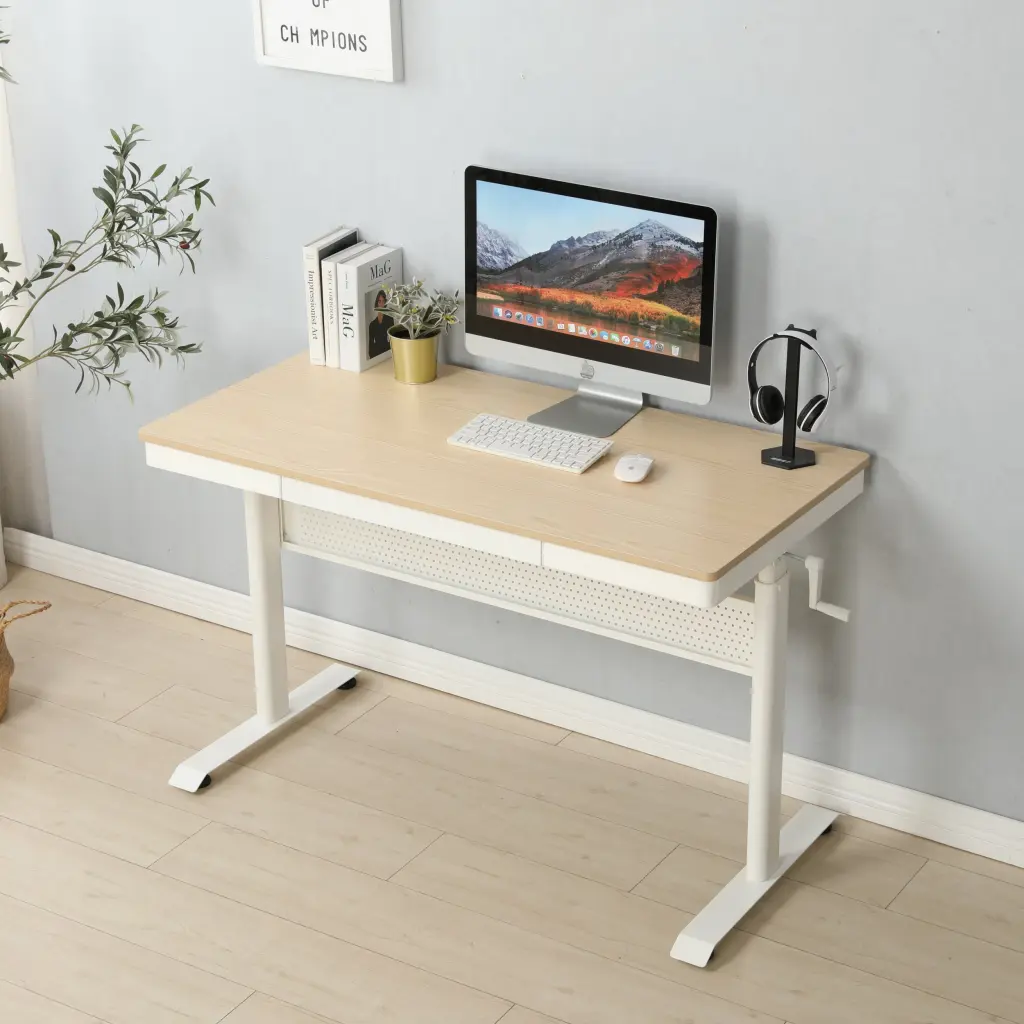 Maple Standing Desk 48 X 24 Inches Metal Drawer Adjustable Height rnb