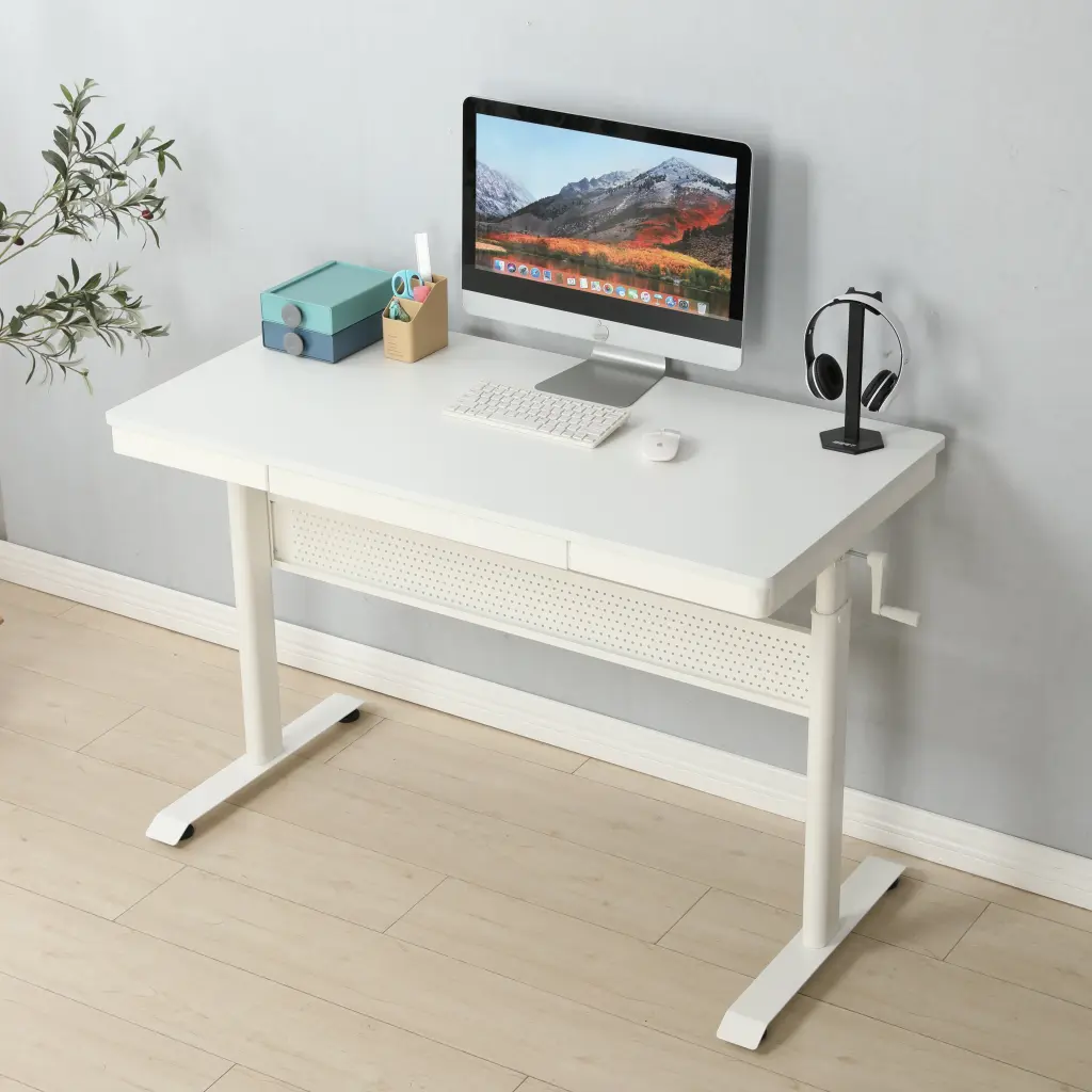 White Tabletop 48x24 Inches Standing Desk Metal Drawer Adjustable Height Modern Office Furniture rnb