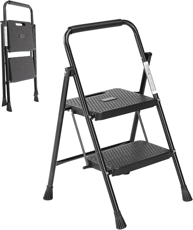 2 Step Ladder Foldable Step Stool 800Lbs Travel-friendly Ladder Wide Anti-slip Steps w1134dhs