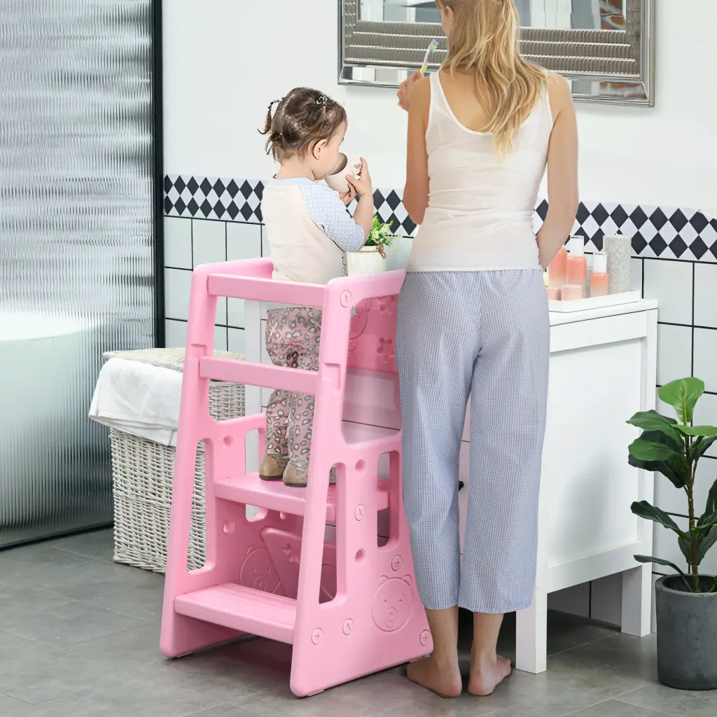 Qaba Toddler Tower Customizable Height Toddler Kitchen Stool Helper aosom business