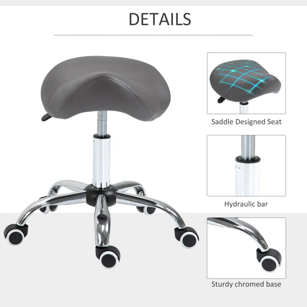 Comfort Fit Rolling Saddle Stool PU Leather Hydraulic Height Adjustable aosom business