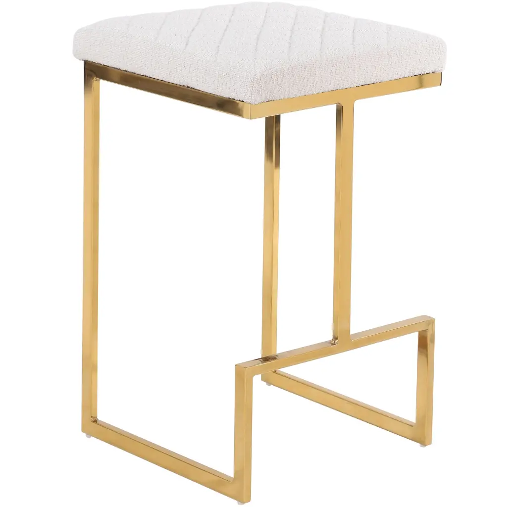 Joel Mid Century Modern Premium Upholstered Stool Beige Material ashcroft furniture
