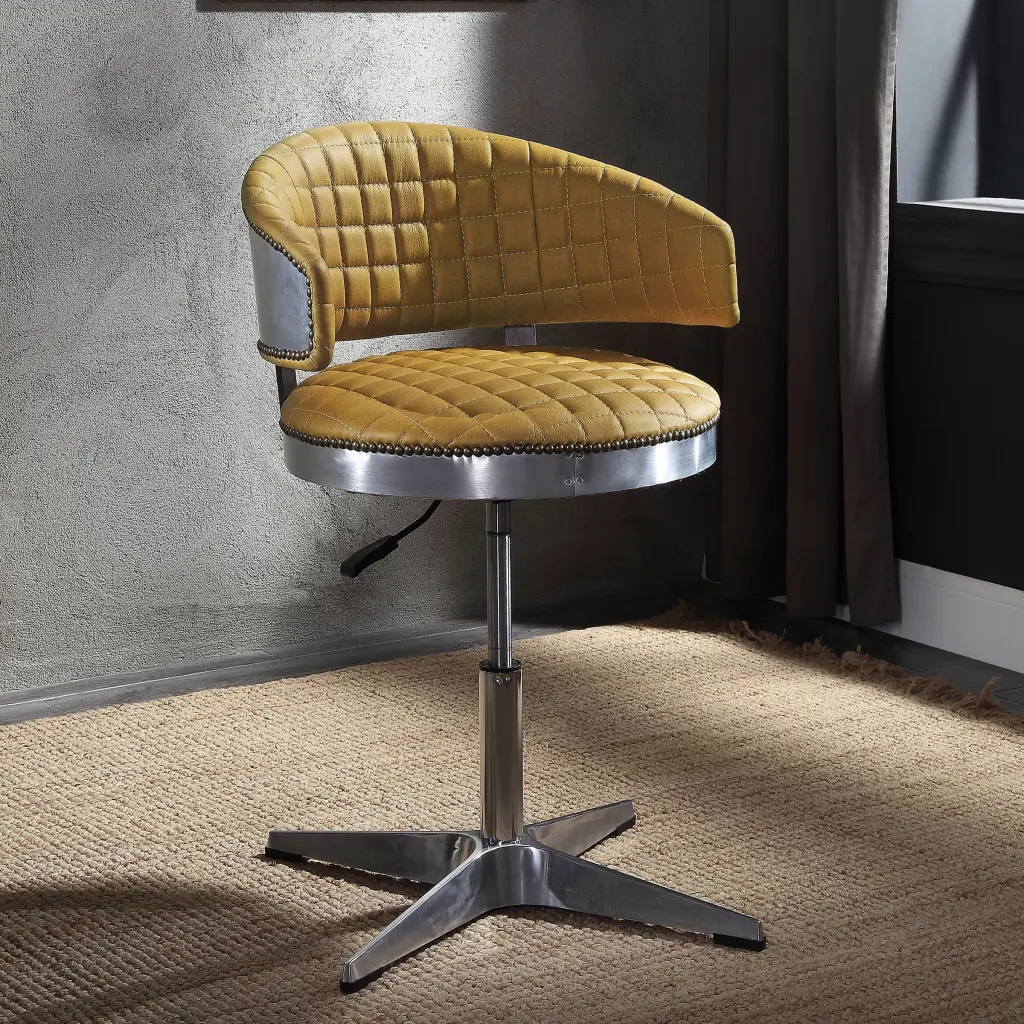Turmeric and Chrome Customizable Swivel Tufted Stool Yellow Primary Living Room furniture max