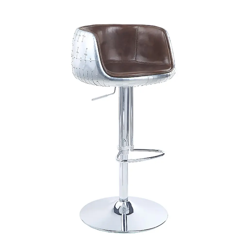 Vintage Brown and Aluminum Swivel Customizable Stool Dining Room furniture max