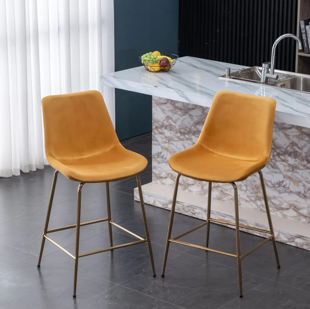 Aufurr Modern Velvet 26.5 Inch Counter Height Stool Set 2 Gold hz