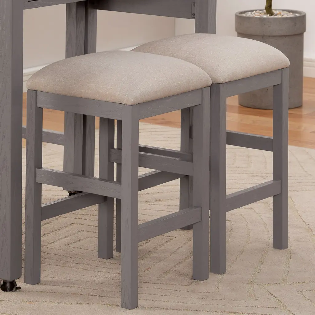 Light Gray Set 2Pc Stools Kitchen Dining Room Home Decor Beige Fabric kanepe