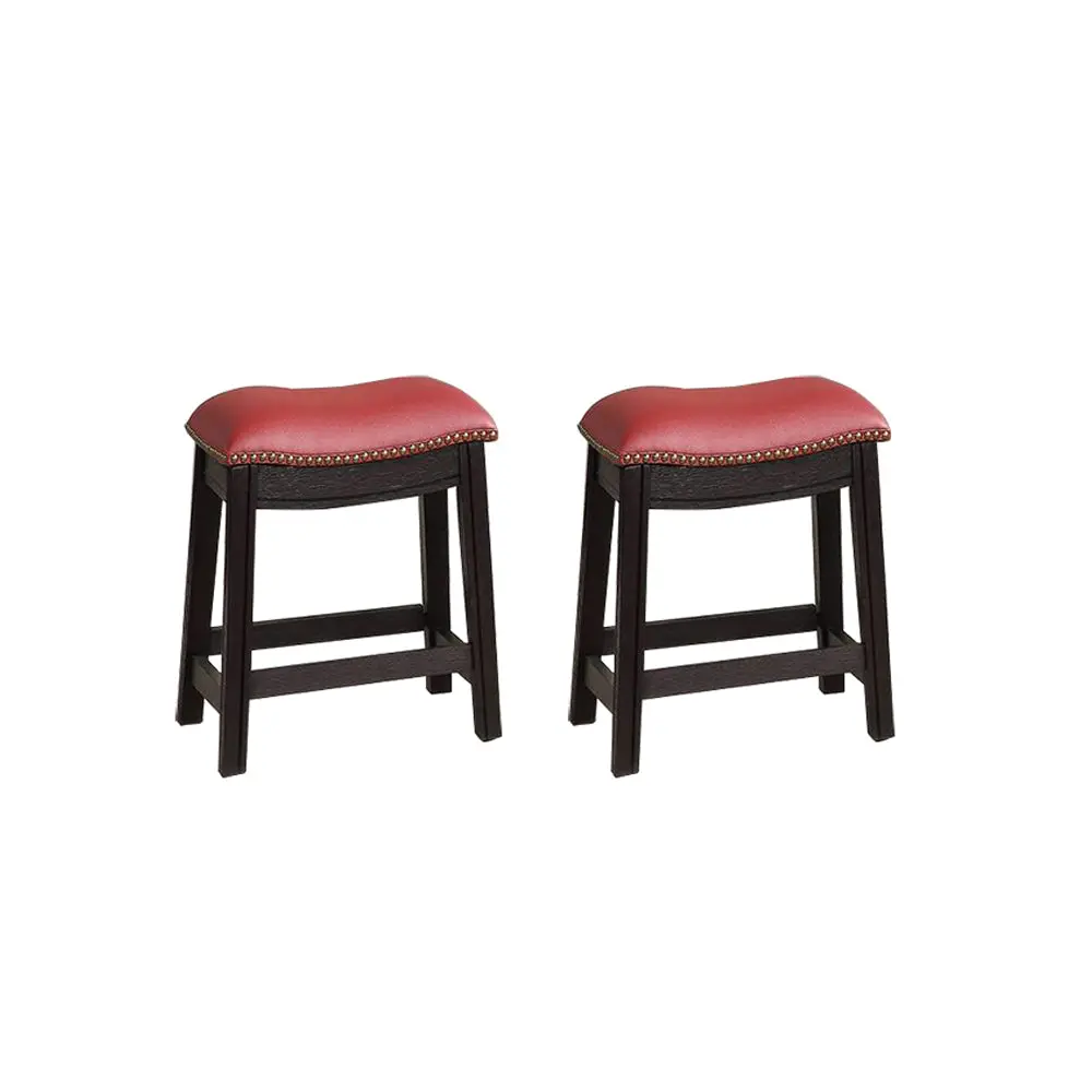 Burdy Pu Upholstery Stool Set 2 Solid Burgundy Dining Room Rectangular Seating simple relax