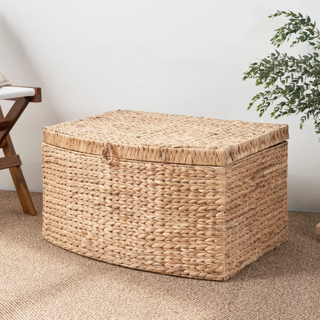 Rectangular Curve Water Hyacinth Woven Wicker Trunk Handles 26 X Storage Basket sol