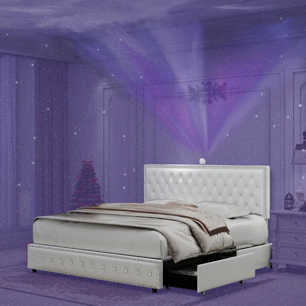 Queen Dimensions Bed Frame 4 Drawers Star Galaxy Projector USB Charging casa furniture