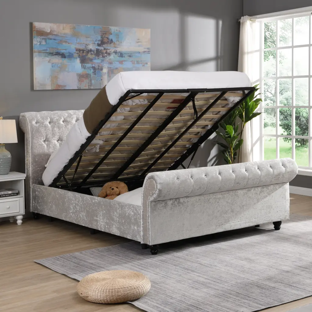 Hartfried Upholstered Storage Bed Queen Dimensions Queen Shiny Metal Solid Timber Frame civilfurniture