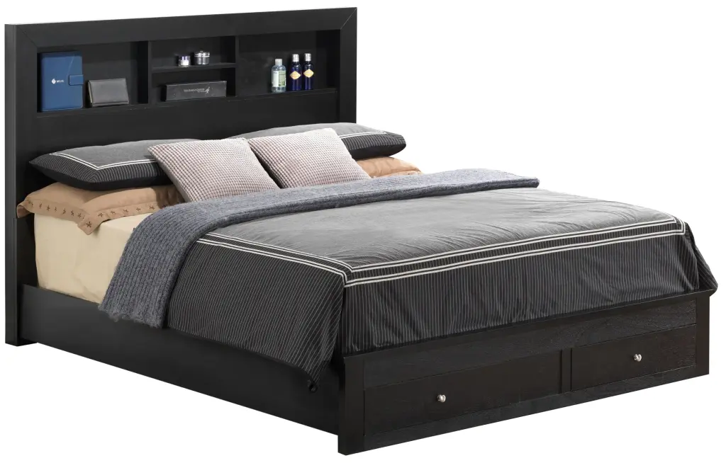 Burlington G2450D Qsb2 Queen Storage Bed Black No Box Spring Needed glory furniture
