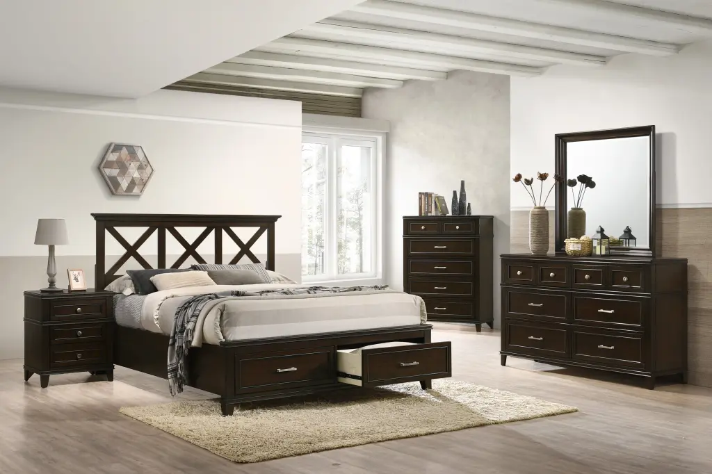 King Size Storage Bed Mahogany Finish Solid Wood and MDF Construction ihomefurnishings