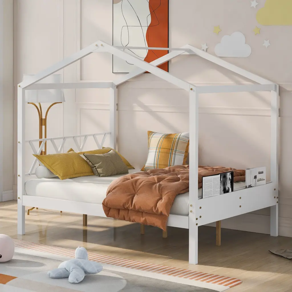 Full Size Wood Houtilize Bed Storage Space White Old Sku Lp000002Aa lucky furniture