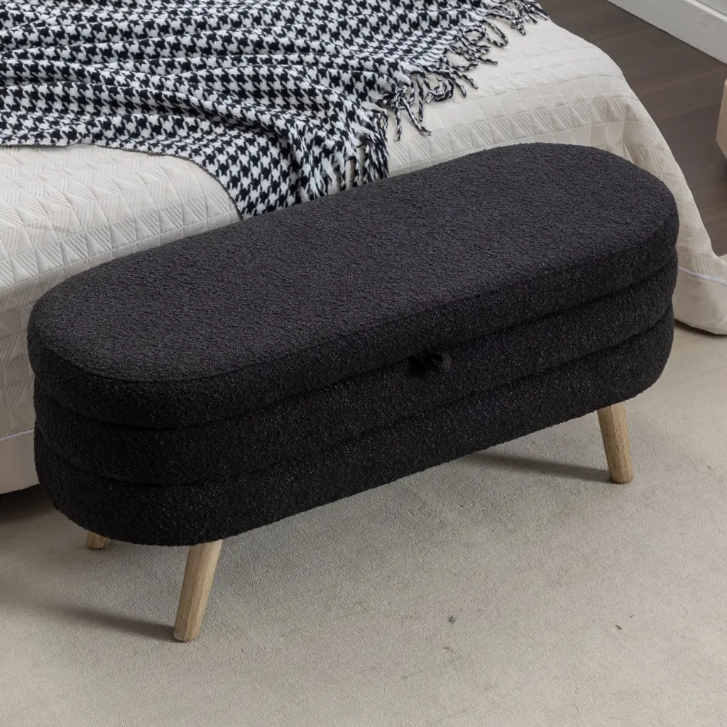 036 Boucle Material Storage Bench Timber Legs Bedroom or Living Room dg collection