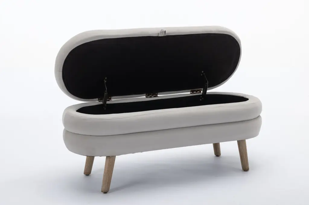 036 Velvet Storage Bench Wood Legs Bedroom Living Room dg collection