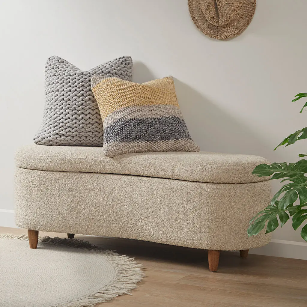 Boucle Flip Top Storage Bench Taupe Polyester Multi Functional Furniture jla