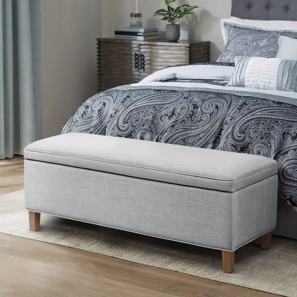 Rectangular Soft Close Storage Bench Light Grey Polyester Entryway Seating jla