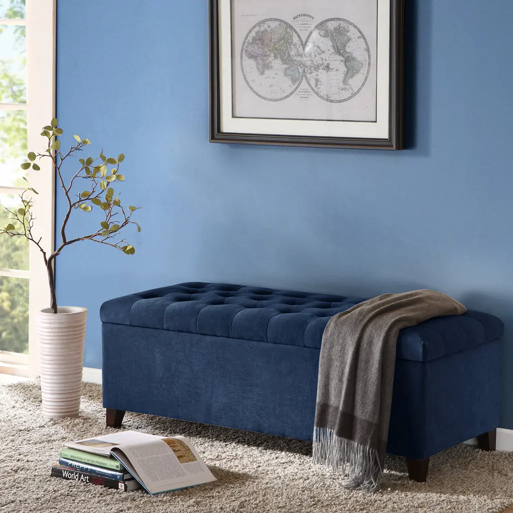 Tufted Top Soft Close Storage Bench Navy Polyester jla