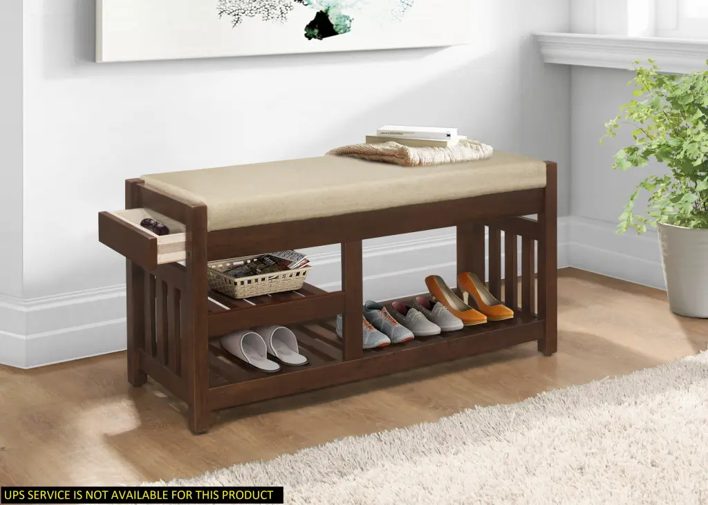 Transitional 1 Piece Storage Bench 2 Open Shelves and Hidden Drawer Upholstered kanepe