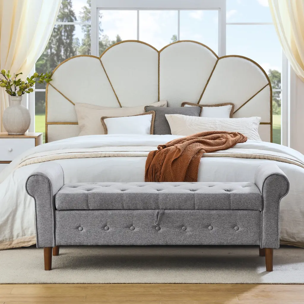 62 Inch Bedroom Tufted Button Storage Bench Modern Upholstered Ottoman Storage lucky fortune