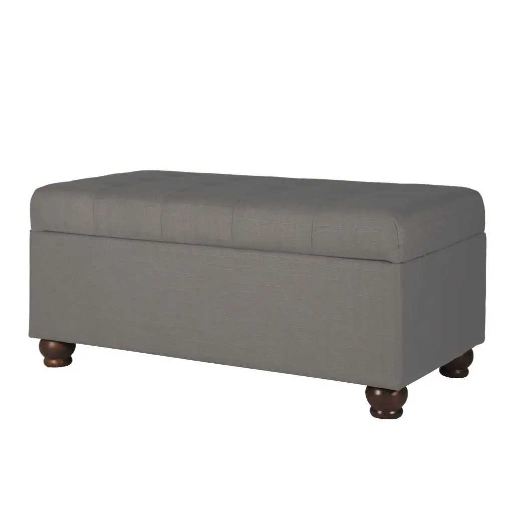 Textured Upholstered Button Tufted Storage Bench Wooden Bun Feet royal hampton