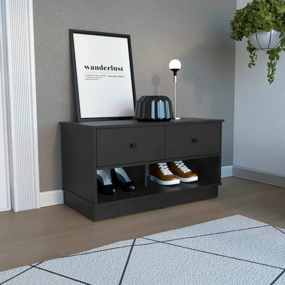 Uranus Storage Bench Two Drawers and Open Shelves Black rta mubles colombia